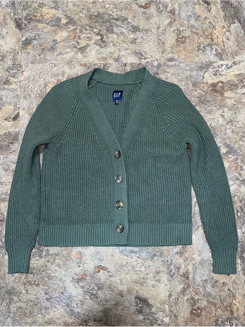 GAP Women's Dark Green Ribbed Button-Up Cardigan